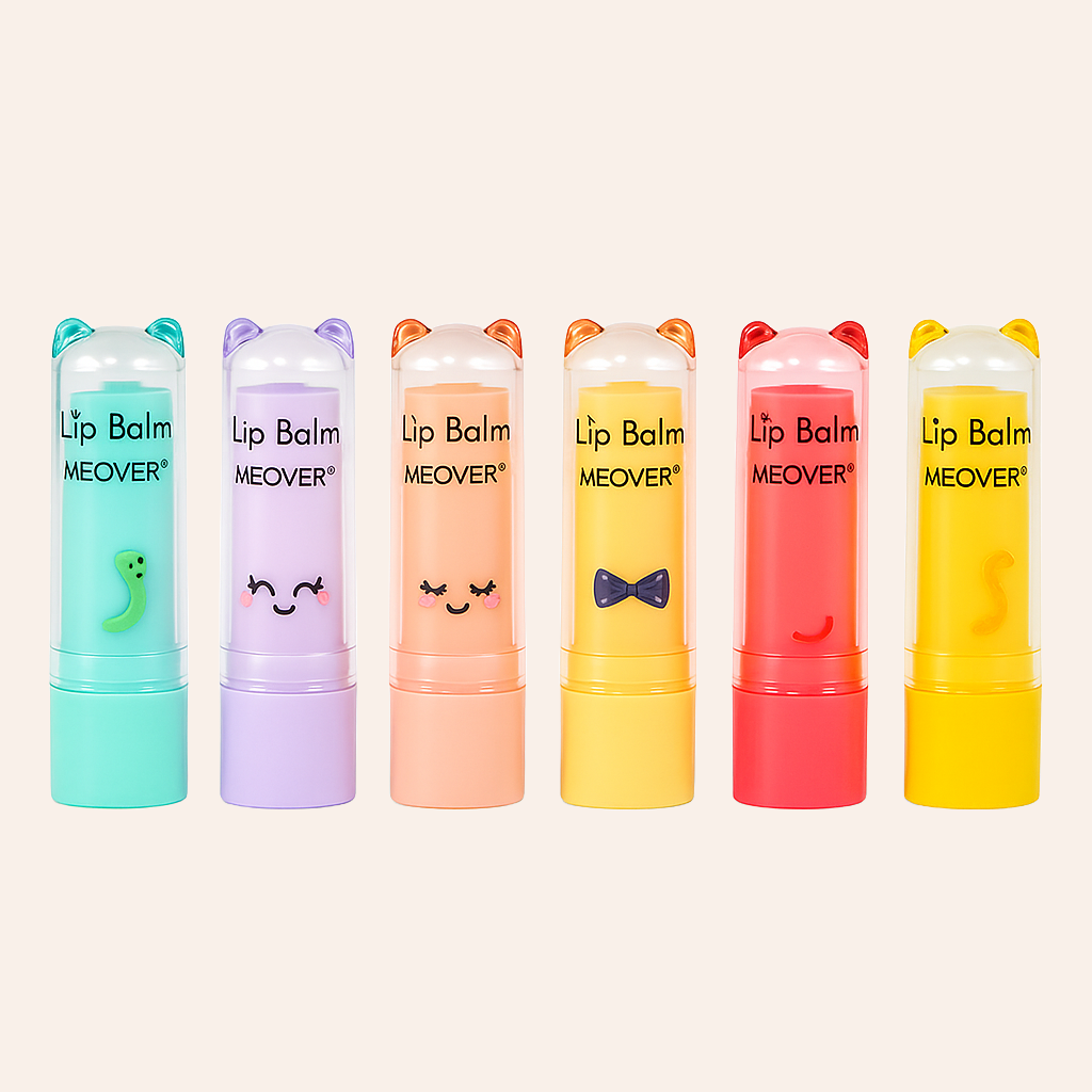 MEOVER® Cute Character Lip Balm Box – Hydrating & Tinted (Pack of 6)