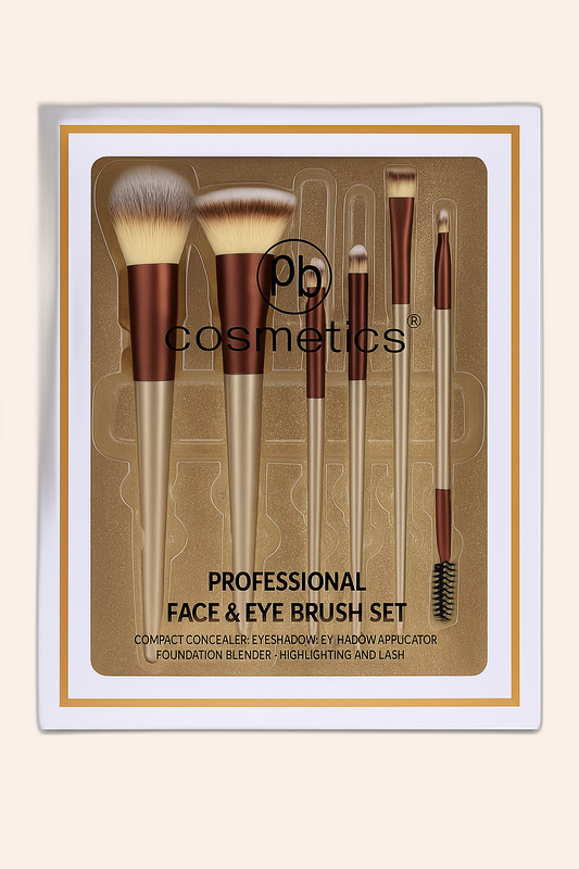 Professional Face & Eye Makeup Brush Set – 6-Piece Essential Kit by PB Cosmetics