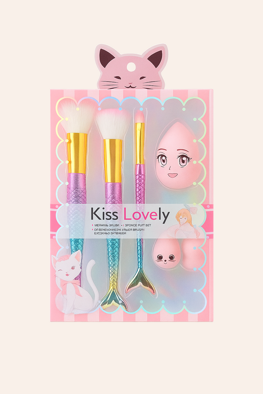 Kiss Lovely Mermaid Makeup Brush with Sponge Set